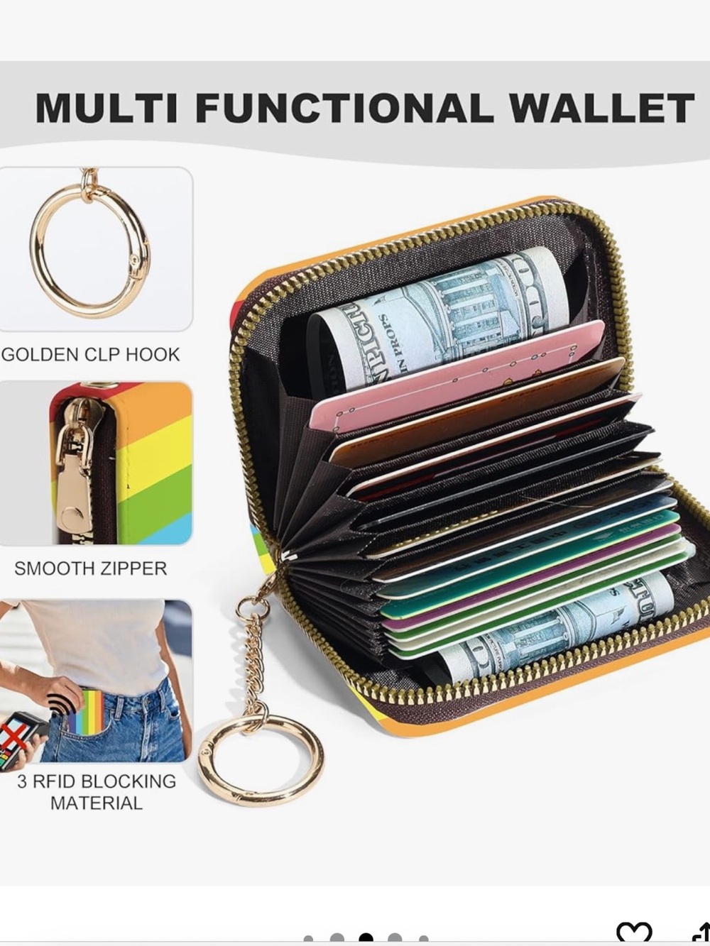 Credit Card Holder for Women,Small Rfid Wallet with Keychain Zipper,PU Leather - Picture 2 of 6